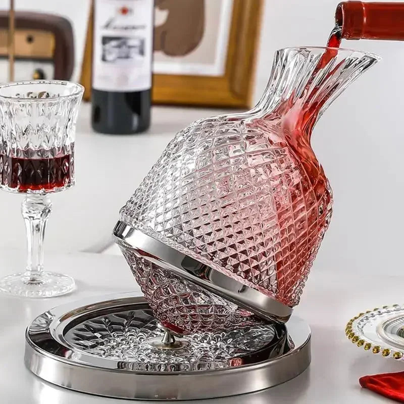 360 Rotating Wine Decanter Tumbler Desig Magic Glass Set Luxury Creative Crystal Dispenser Goblet Liquor Bottle Home Bar Party