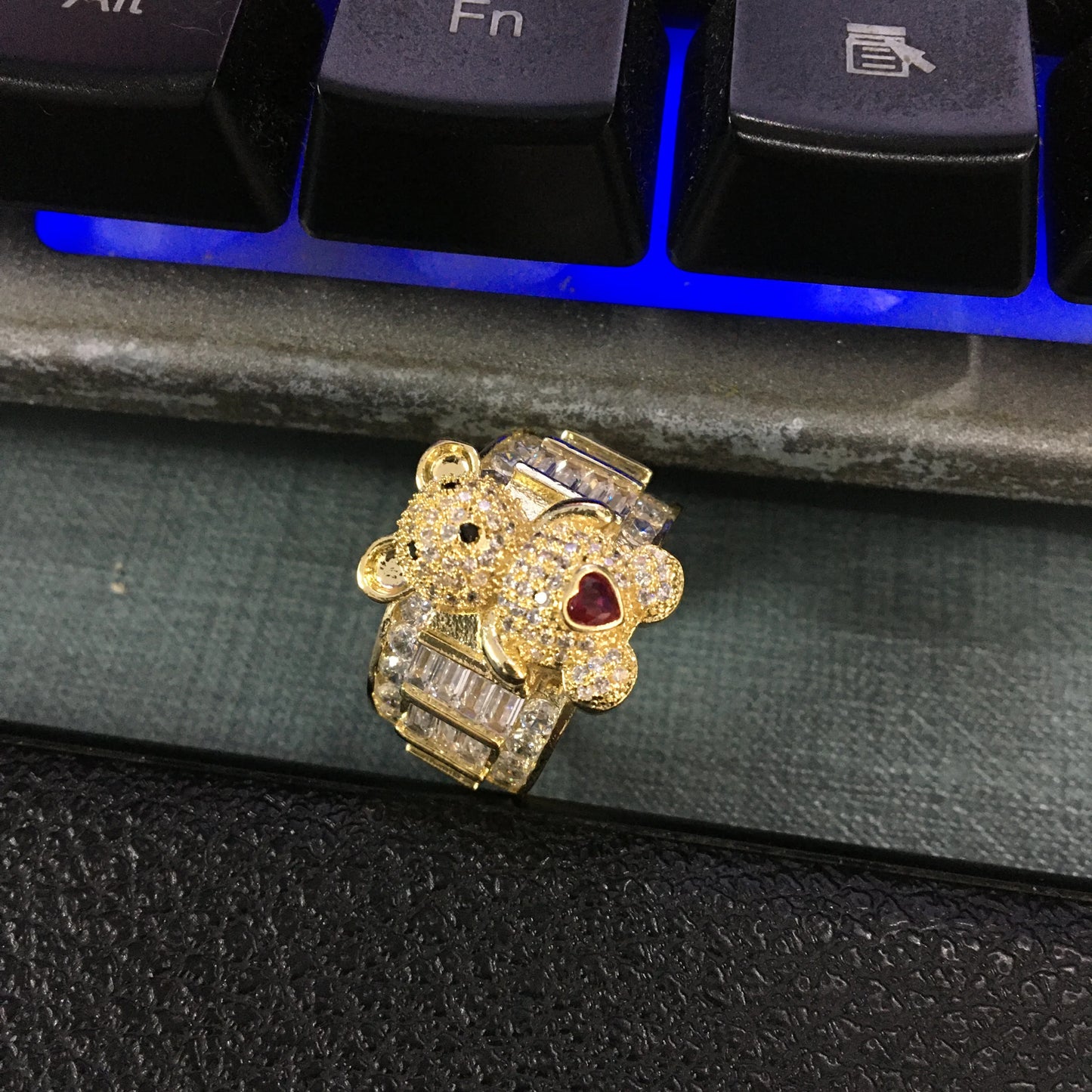 THE BLING KING 3D Love Teddy Bear Ring Iced Out 5A+ Baguettecz Cubic Zirconia Ring