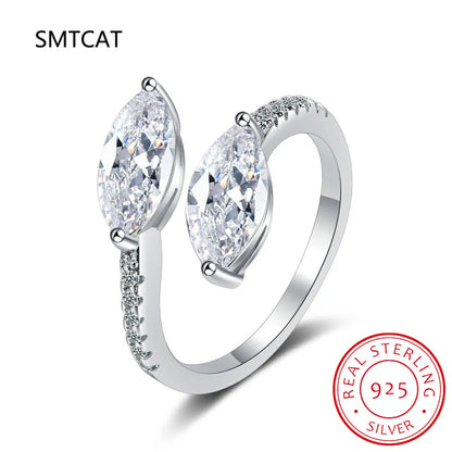 SMTCAT Adjustable Sparkling Moissanite S925 Sterling Silver Ring