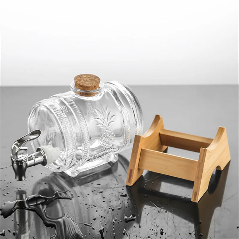 Classical home fashiond glass barrel decanter - With Wooden Support Stand For Liquor, Scotch, Bourbon, whiskey & wine