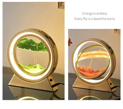 LED quicksand hourglass full circle with stand - Unique Art With Night Light