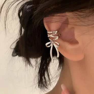 Bowknot Silver Colour Ear Cuff Earrings