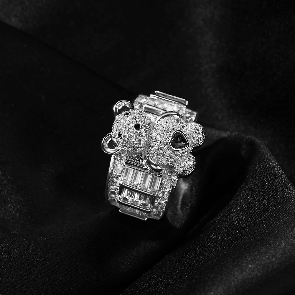 THE BLING KING 3D Love Teddy Bear Ring Iced Out 5A+ Baguettecz Cubic Zirconia Ring