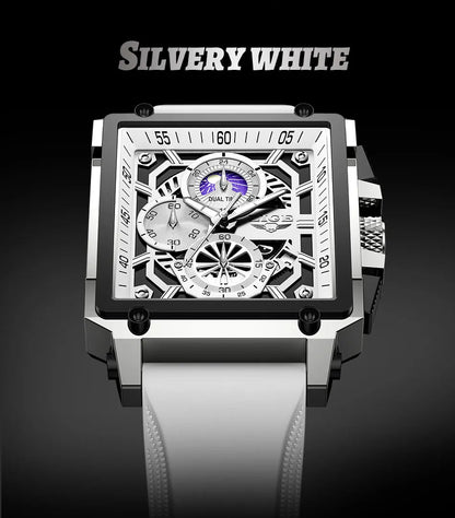 LIGE Quality Luxury Hollow Square Watch For Men with Silicone Strap - Waterproof, Quartz Clockwork+Box