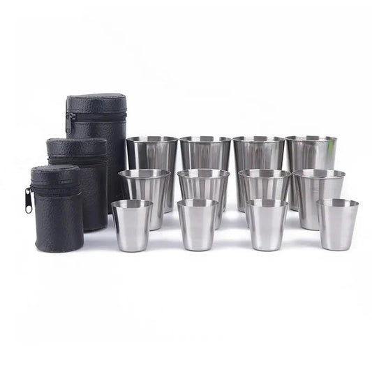 Outdoor Camping Cups 30ml/70ml/170ml Stainless Steel Tableware With Case