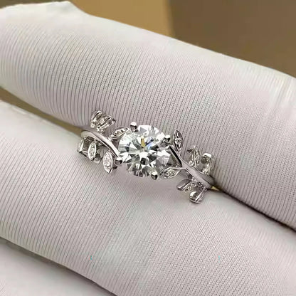 KUTPF 1CT White Gold Leaf Moissanite Ring with GRA 925 Sterling Silver