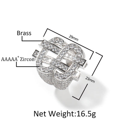 THE BLING KING Luxury Dollar Sign Iced Out Cubic Zirconia Ring