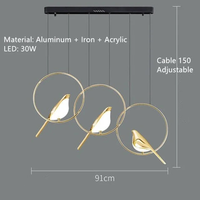 Modern LED Gold Magpie Bird Ceiling Chandelier for Dining Room Ring Light Pendant Lamp Decorative Lighting Lustre Drop Shipping