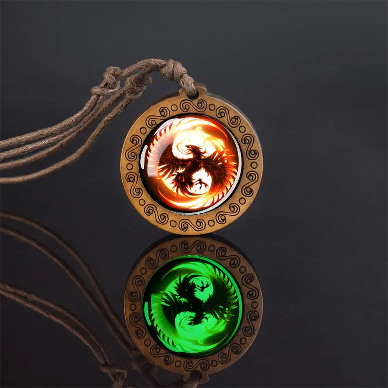 Luminous Glow In The Dark Variants Of Ice & Fire Pendant Necklaceses With Rope Chain