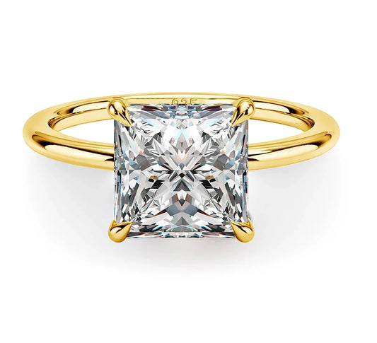 Kirin Palace 5mm Princess Cut Moissanite VVS1 D Colour Ring With s925 Sterling Sliver Plated Or 18k Yellow Gold