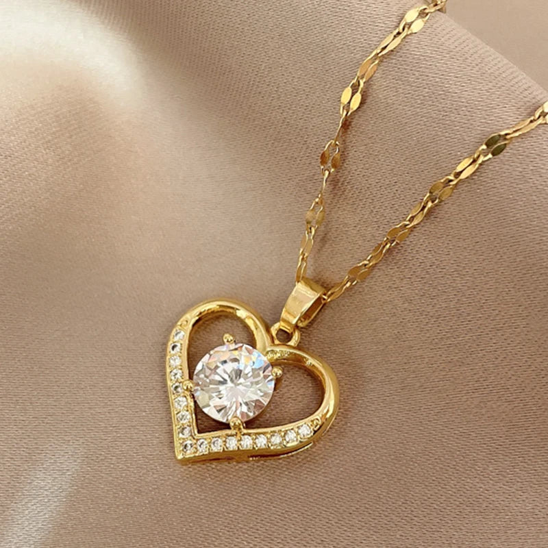 Heart Pendant Golden color Stainless Steel Necklace For Women