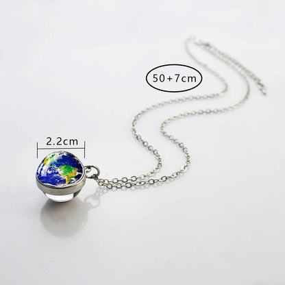 Solar system Two-sided Glass Ball Pendant Necklace For Men & Women