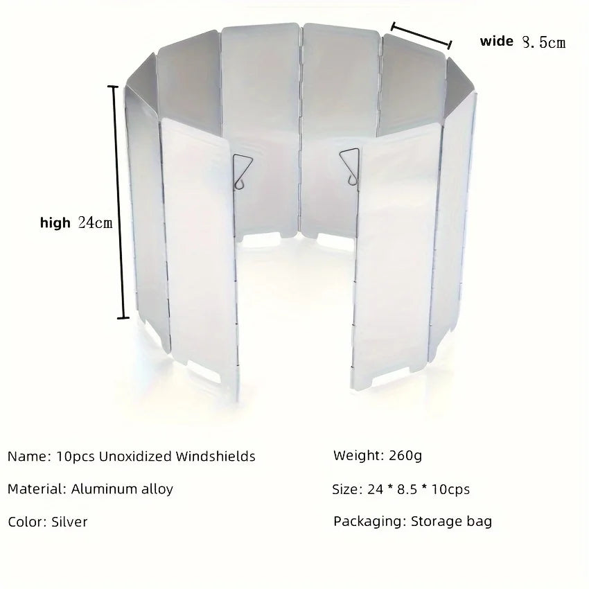 Windshield With 10 Aluminium Foldable plates For Outdoor Camping