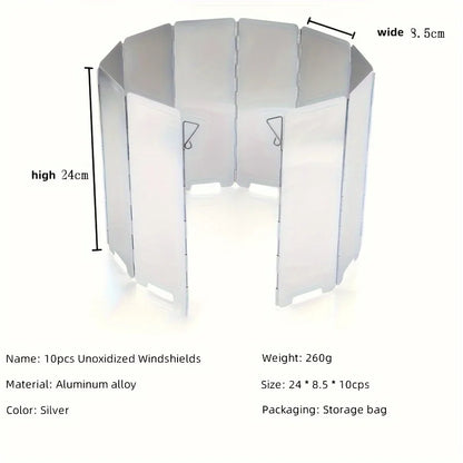 Windshield With 10 Aluminium Foldable plates For Outdoor Camping