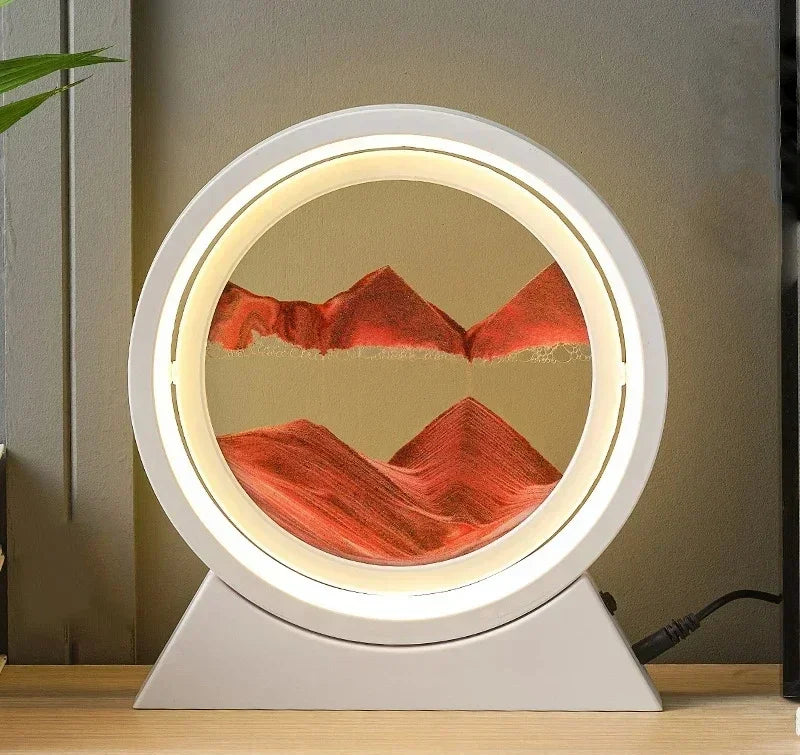 LED quicksand hourglass full circle with stand - Unique Art With Night Light