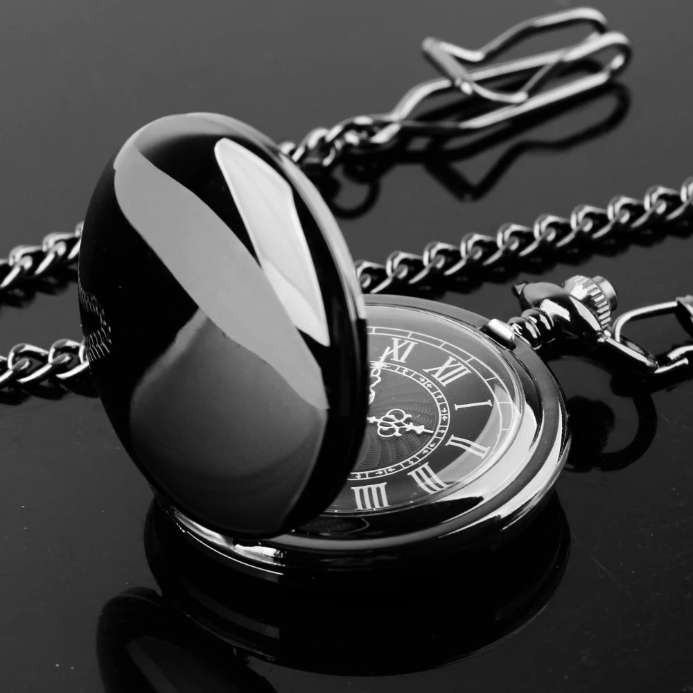 Number Dial - Smooth steel Quartz Pocket Watch Vintage number dial Pocket & Necklace watch pendant (37CM Fob Chain)