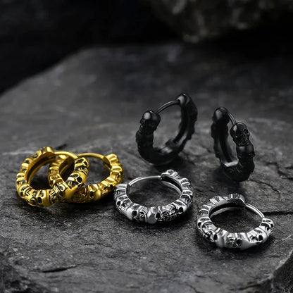 Huitan Trendy Skull Hoop Earrings In Gold, Silver & Black Colour