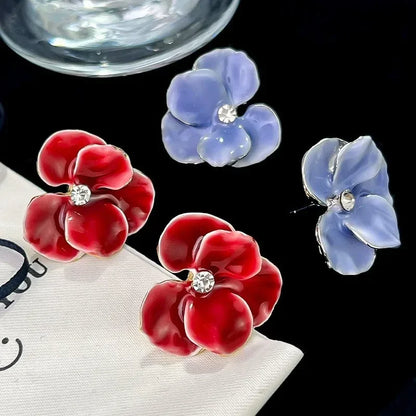 LATS Lovely Red & Blue Flower Stud Earrings