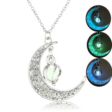 LossTower Night Fluorescence Glowing Hollow Cage & Moon Star Pendant