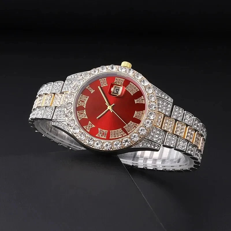 2pcs Luxury style Diamond Wristwatch with Quartz clockwork and Bracelet set