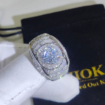 Luxury Iced Out Lab Silver/18k Simulated Big Diamond Micro Pave CZ Pinky Ring