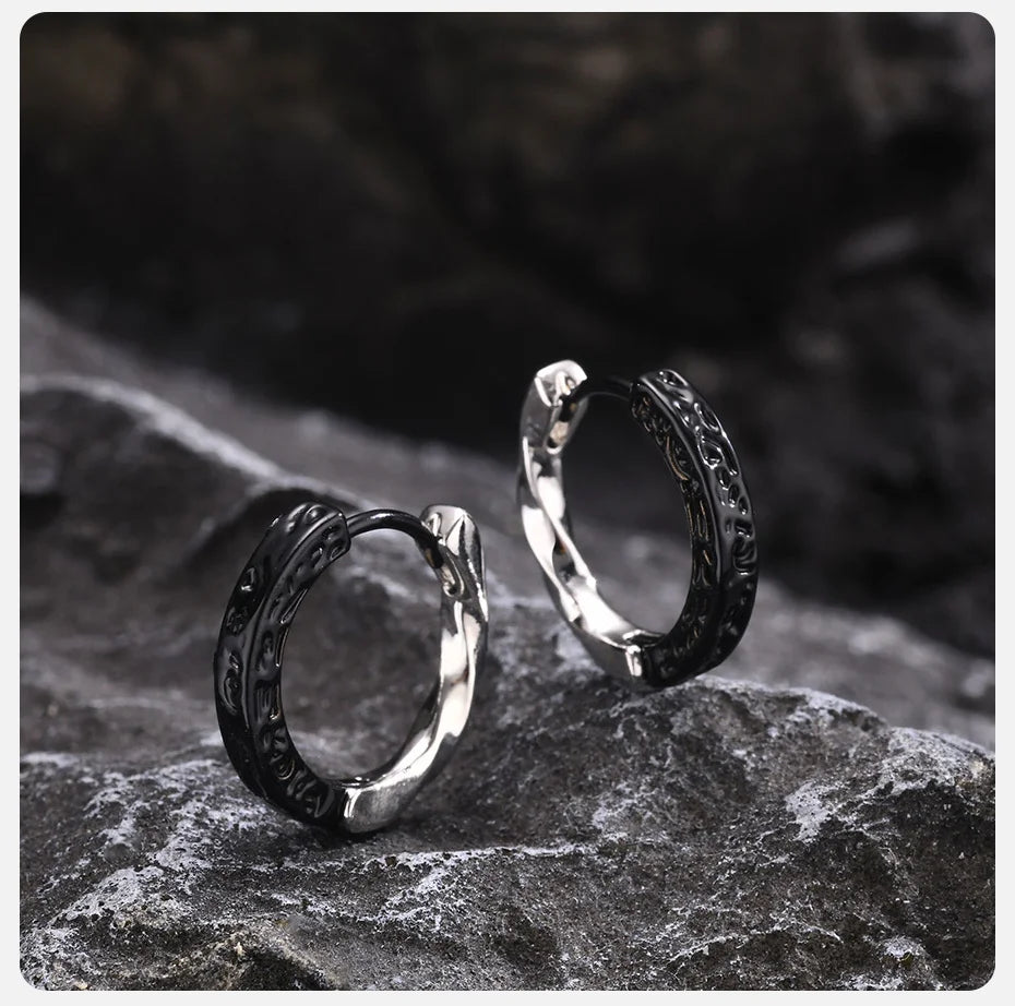 Vnox 1/2PC Stylish Black & Silver Hoop Earrings