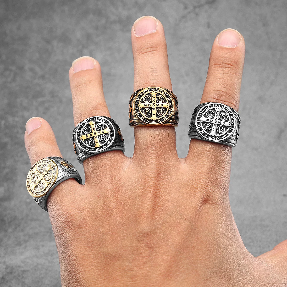 Metal Town Stainless Steel Saint Benedict Cross Ring