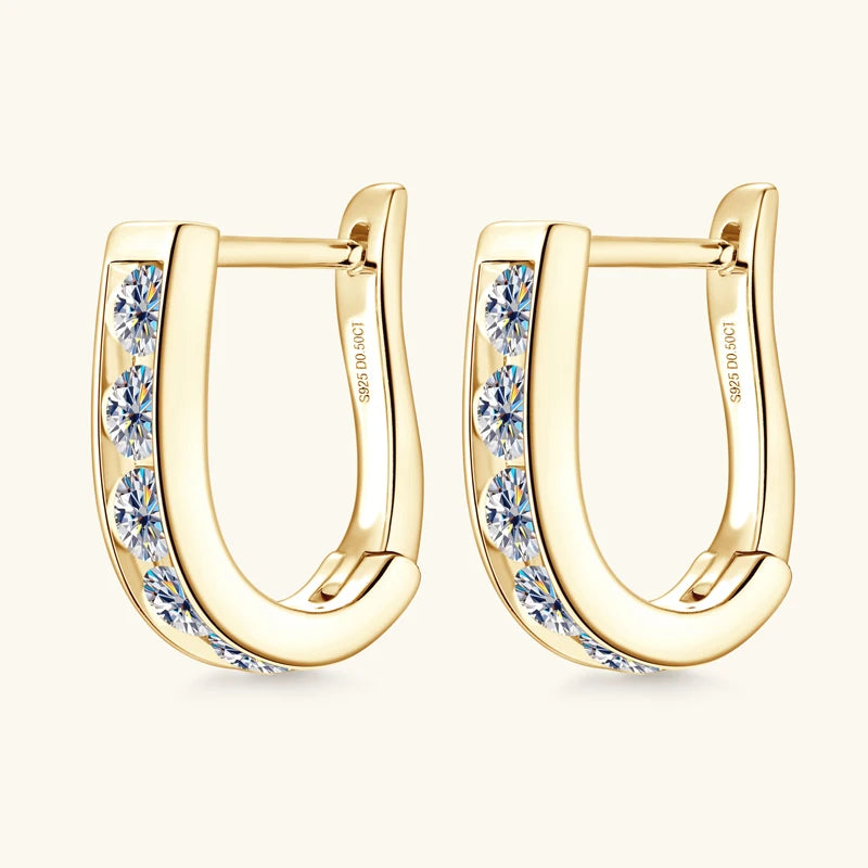 IOGOU Moissanite U-shaped Hoops 3mm VVS1 D Colour Earrings  In Gold & Silver