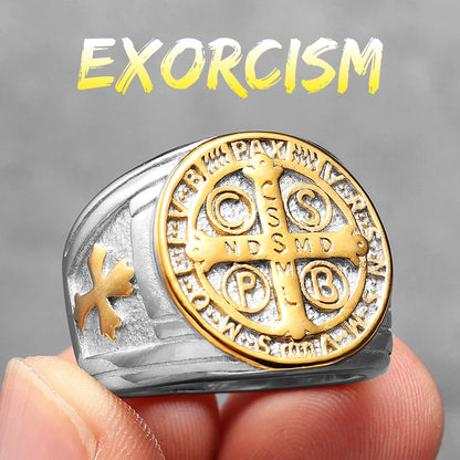 Metal Town Stainless Steel Saint Benedict Cross Ring