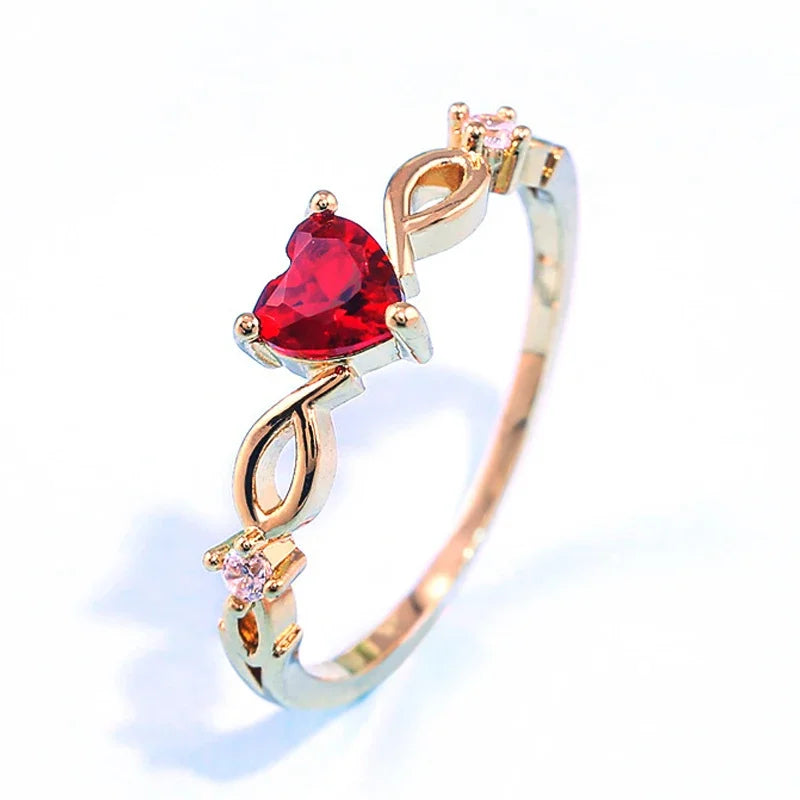 Huitan Simple Heart With Zircon Stone Ring