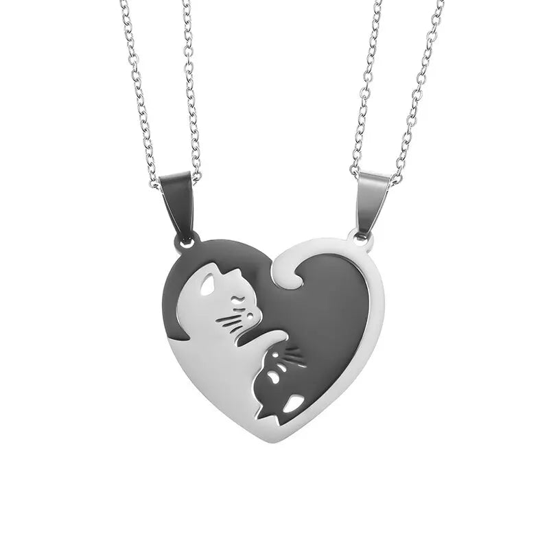 Hugging Love Cat & Horse Couple Pairing Stainless Steel Necklace