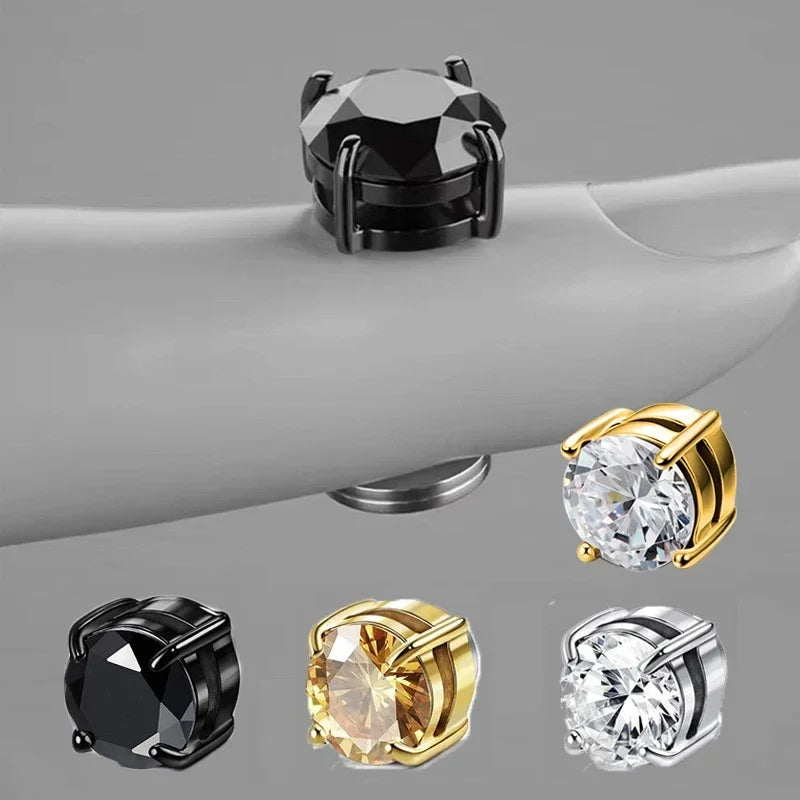 1Pairs Strong Magnetic Zirconia Crystal Stud Clip Earrings