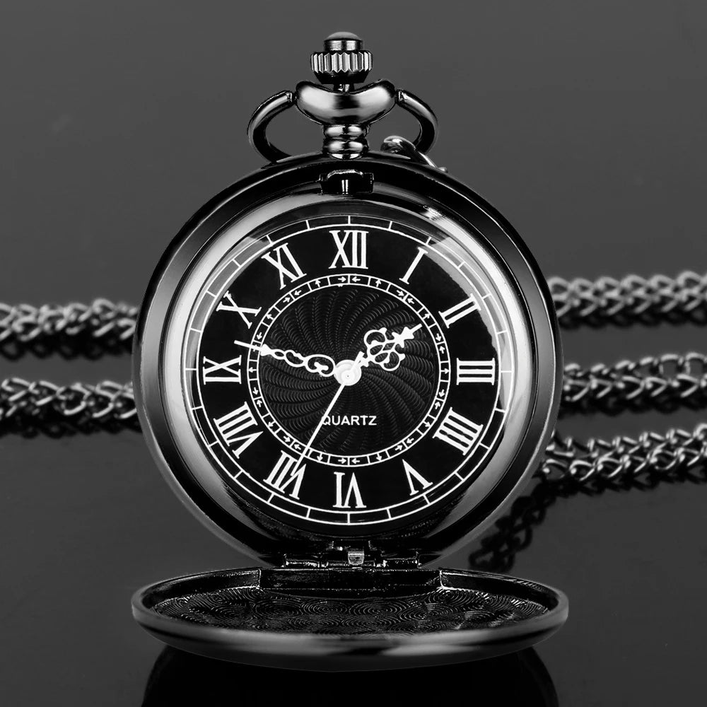 Number Dial - Smooth steel Quartz Pocket Watch Vintage number dial Pocket & Necklace watch pendant (37CM Fob Chain)