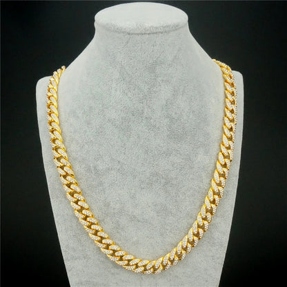 Yuzz Cuban Link Chain 13MM Gold & Silver Iced Out With AAA Rhinestones Necklace