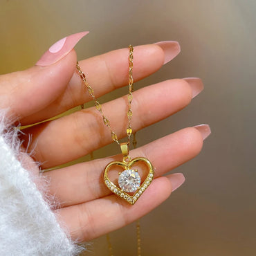 Heart Pendant Golden color Stainless Steel Necklace For Women