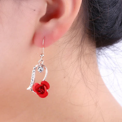 RINHOO FRIENDSHIP Multiple Style Fashion Red Rose Rhinestone Earrings