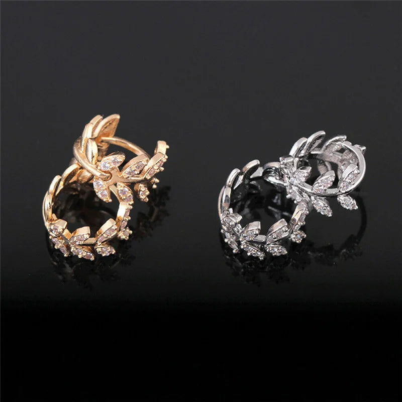 Multiple Style Delicate Leaf Ear Ring with Shiny CZ for Women Silver & Gold Colour