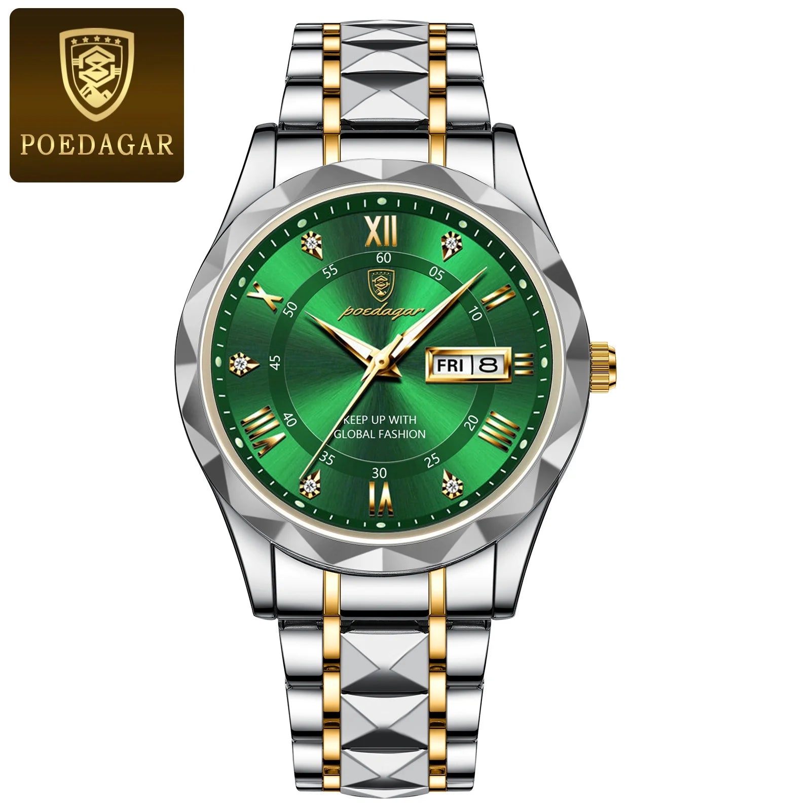 POEDAGAR Luxury Men Stainless Steel Quartz Watch - Waterproof, Date/Week & Luminous Date And Box