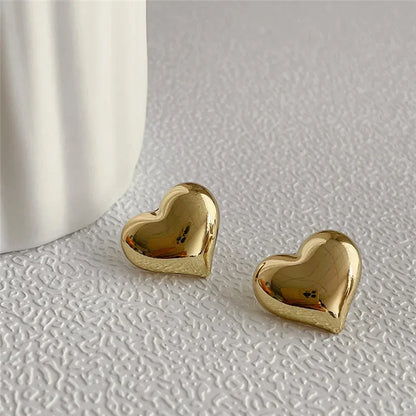 LATS Big & Small Heart Shaped Smooth Surface Stud Earrings In Gold and Silver