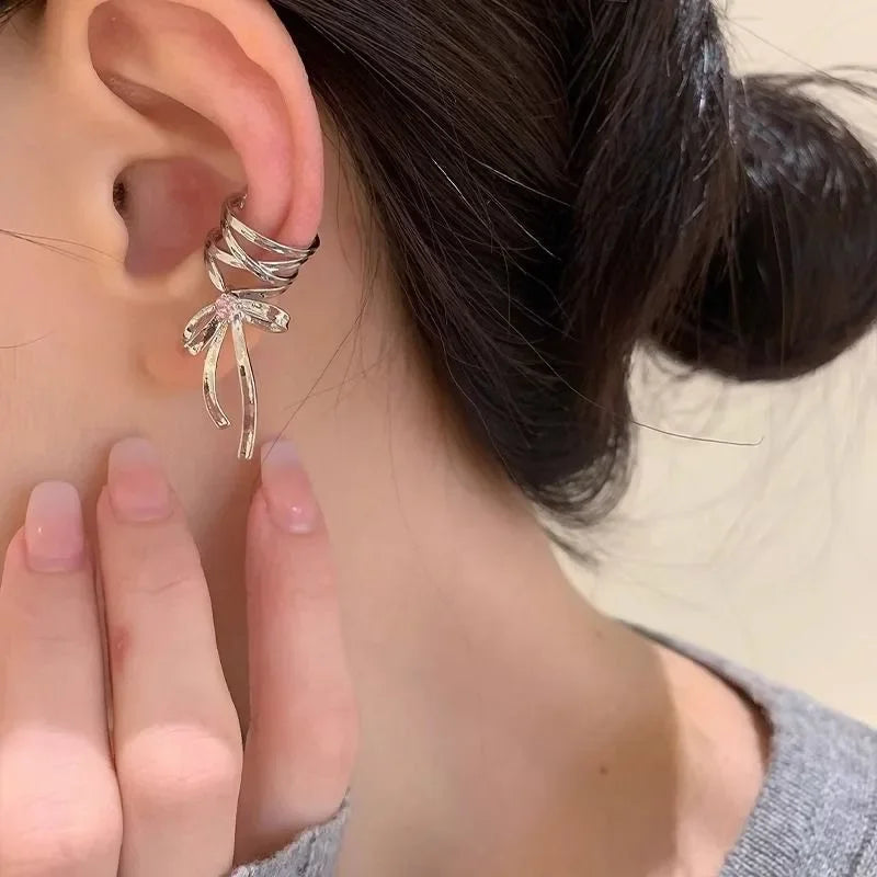 Bowknot Silver Colour Ear Cuff Earrings