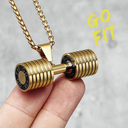 Metal Town Dumbbell Pendant Gold & Silver Steel Chain Necklace