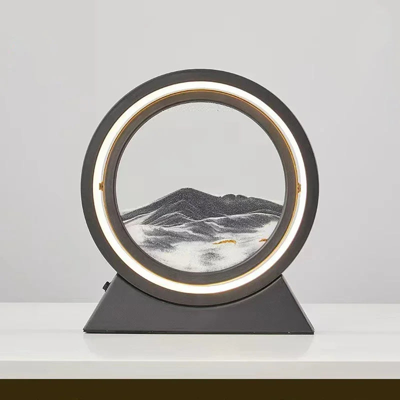 LED quicksand hourglass full circle with stand - Unique Art With Night Light