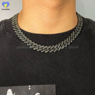 Horsewhip Cuban Link Chain 14mm Iced Out With Rhinestones In Black/Grey/Silver/Purple Necklace