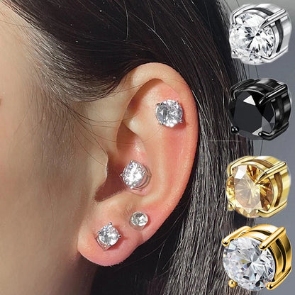 2PCS Magnetic Crystal Ear Clips White, Yellow & Black Zircon Magnet Earrings