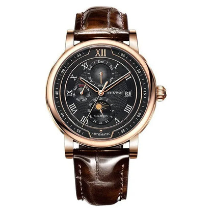 LIGE TW8820 Quality Luxurious Mechanical Leather Belt Watch Waterproof Mechanical - Moon Phase And Automatic With Box