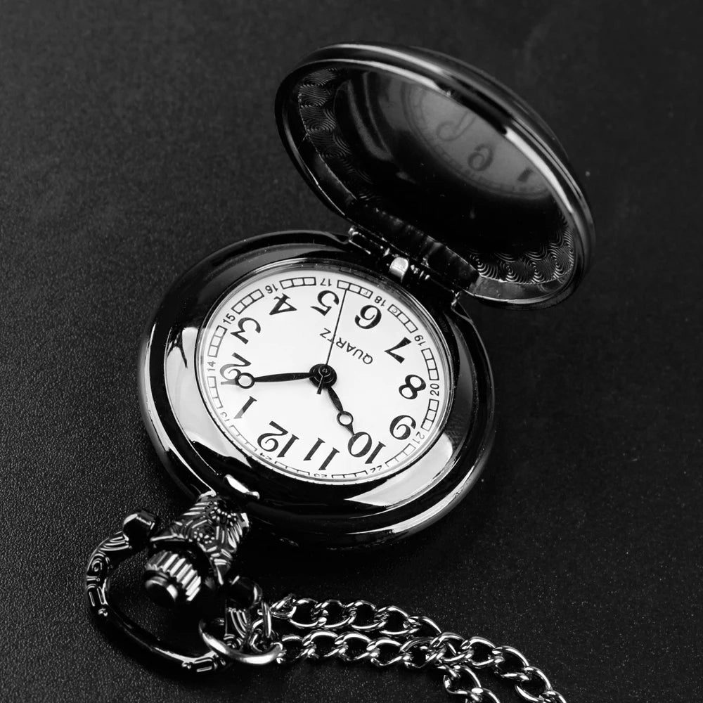 Exquisite Black Cat Glass Dome Quartz Pocket Watch