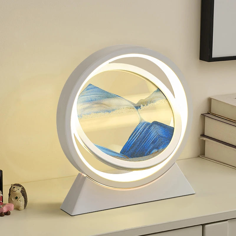 LED quicksand hourglass full circle with stand - Unique Art With Night Light