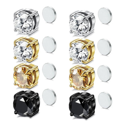 2PCS Magnetic Crystal Ear Clips White, Yellow & Black Zircon Magnet Earrings