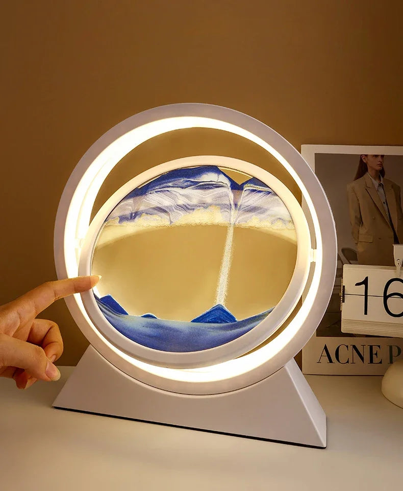 LED quicksand hourglass full circle with stand - Unique Art With Night Light