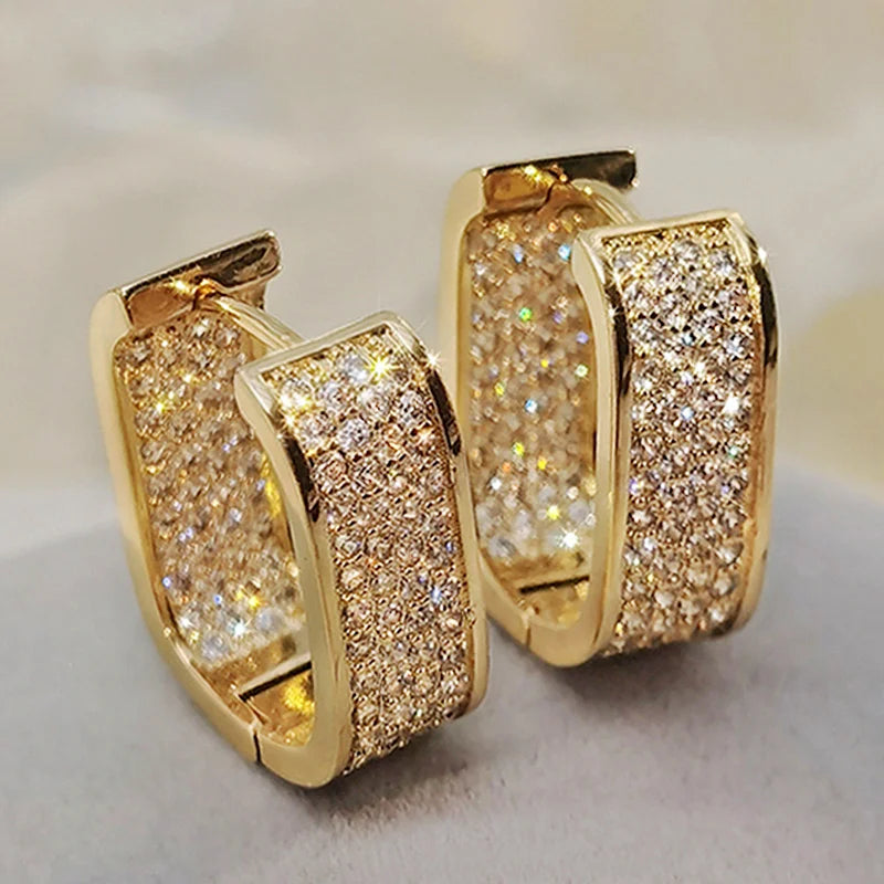 Huitan Iced Out Gold/Rose Colour CZ Hoop Earrings